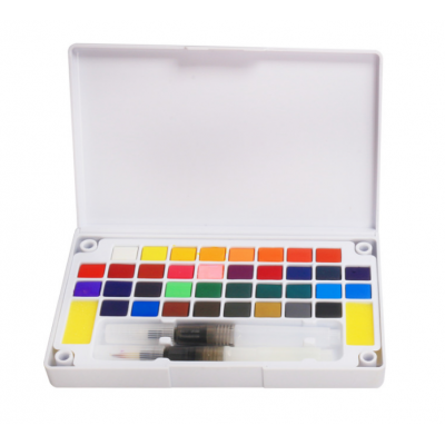 Watercolor paint set 36 solid colors travel pocket set with 2 watercolor brush pens 2 mix palette for watercolor paintings