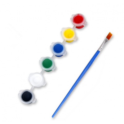 Primary acrylic paint set for crafts 6 assorted color paint pots painting strips 3 ml paint jars with 1pc plastic brush