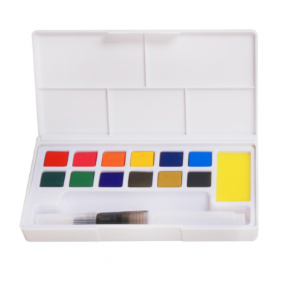 Watercolor paint travel set half pan refills 12 pcs solid pigment watercolor with 1 watercolor brush pen 1 mix palette