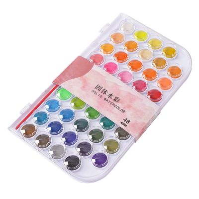 amazon hot selling 8/12/16/24/36/48 colors solid water color cake kids watercolor paint set with brush pen non toxic OEM art