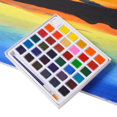 wholesale very cheap non-toxic small size 12 colors solid water color watercolor cake paint aquarelle set with brush