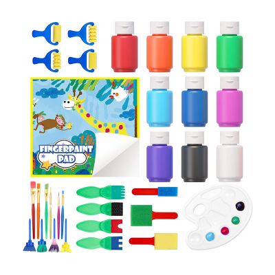 Washable Paint Set Art 33 Pieces Children's Paint Set Contains 10 colors Finger paint Finger Painting Sponge brush palette