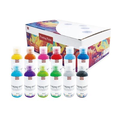 Amazon 12 colors non-toxic pouring fluid acrylic paint set with drawing board cups table cover for DIY painting