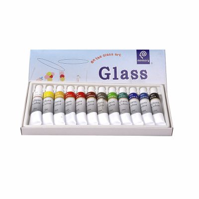 2021 New Design School Color Pictorial 12 color glass paint set with 3 brushes and palette