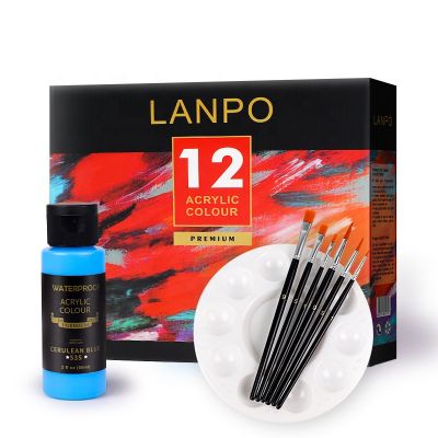 12 colors 60ml nontoxic fast drying waterproof rich pigment acrylic paint set with 6 brushes and 1 palette for art supplies