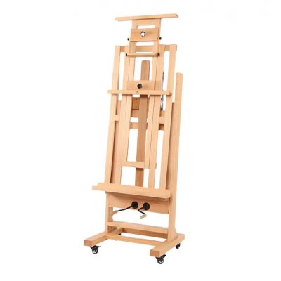 Double Rocker Crank Heavy Duty Wooden Studio Floor Easel - Sturdy Double Mast Adjustable H-Frame