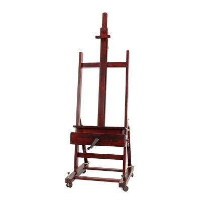 Red Crank Adjusting Studio H-frame Artist Easel Painting with Four Wheels Easel with Rocker and Drawer w15S