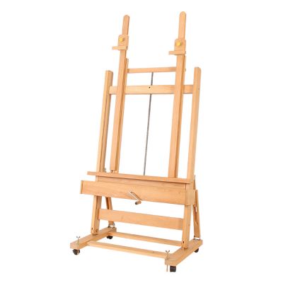 Extra Large Double Mast Wooden H-Frame Studio Floor Easel Adjustable Tilts Flat Premium Beechwood Canvas Painting Holder