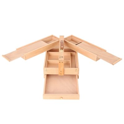 Large Multi-Function Wood Artist Tool Box Portable Brush Storage Box Organizer