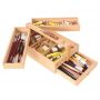 Multi-Purpose Wooden Art Box 3 Layers of Storage for Organizing Art Features a Leather Carry Handle for Easy Transport