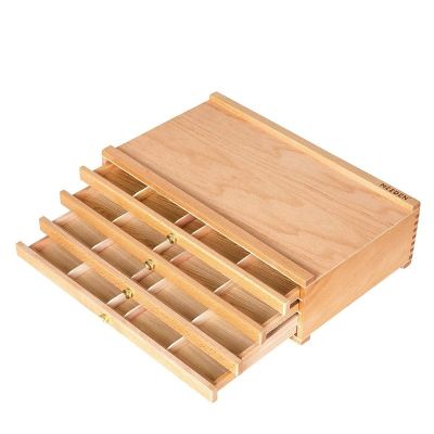 4-Drawer Artist Supply Storage Box Portable Foldable Multi-Function Beech Wood Artist Paintbrush Storage Box with Drawers
