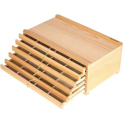 6-Drawers Artist Supply Storage Box - Portable Foldable Multi-Function Beech Wood Artist Tool & Brush Storage Box