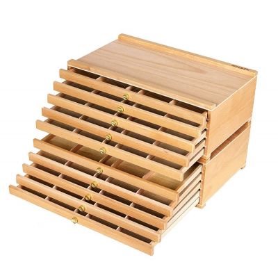 10-Drawer Artist Supply Storage Box - Large Capacity Multi-Function Beech-Wood Pencil Box with Drawer & Compartments