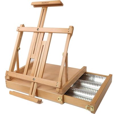Studio Sketchbox Table Easel with Metal Lined Drawer - Adjustable Solid Beech Wood Tabletop Easel Artists Desk Easel