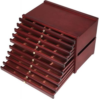 10-drawer Wood Artist Supply Storage Box, Portable Beechwood Multifunctional Pencil Brush Organizer Wood Box with Drawer
