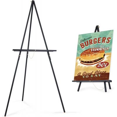 Simple Black Display Tripod Easel Pine Wood Art Display Support Stand for Wedding Ceremony, Coffee Show