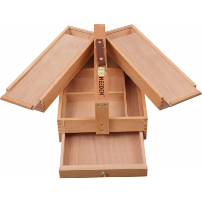 Portable Foldable Multi-Function Beech Wood Artist Supply Artist Tool & Brush Storage Box