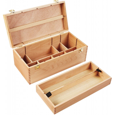 Large Art Supply Storage Box Multi-Function Solid Beech Wood Artist Tool Box