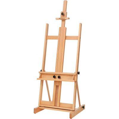 Large Studio H-Frame Easel - Solid Beech Wood Artist Floor Easel with storage