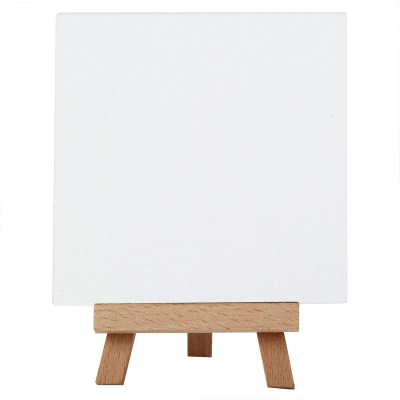 24Pack 4 by 4 Inch Mini Canvas Panels Combined with 3 by 5 Inch Beech Wood Easels Set for Paintings Craft