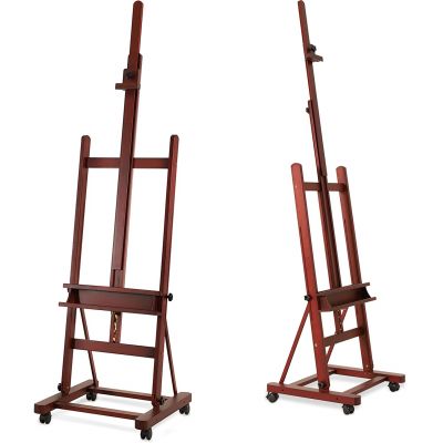 Wholesale Deluxe Beech Wood Easel Stand H-Frame Adjustable Floor Easel with Storage Tray and Wheels