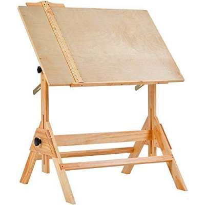 Solid Wood Writing Drafting Table Adjustable Height And Tiltable Tabletop for Artwork Artist Drawing Desk