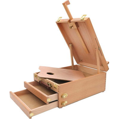 Portable Sketchbox Easel with 3 Drawers, Adjustable Beechwood Tabletop Easel, Artist Desktop Case