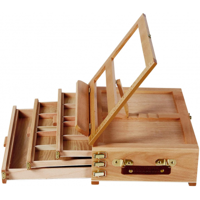 Large Adjustable Artist Tabletop Sketchbox Easel- Multi-Function Solid Beech Wood Storage Box Easel with 3-Drawer