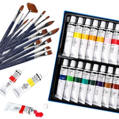 24 colors acrylic paint set with 1palette knife,1palette,3canvas panels and 3brushes