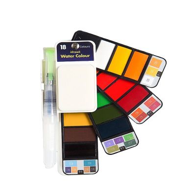 Wholesale 18 Colors Artist Mini Portable Solid Watercolor Pigment Paint Set Box Pocket with 1 Brush Pen