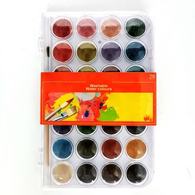 Watercolor Paint Kits Customized 28 Colors Round Shape Solid Watercolor Cake with 1 Pcs Paint Brush