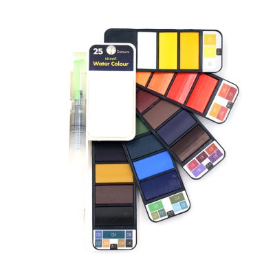 Wholesale 25 Colors Artist Mini Portable Box Solid Watercolor Fan Pocket Set with 1 Brush Pen