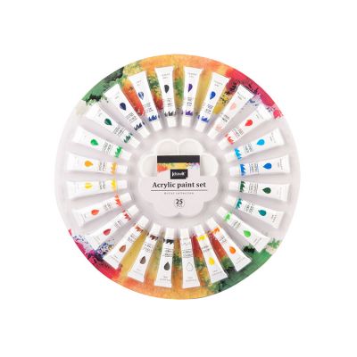 Wholesale Customized 25x12ml Low Price Acrylic Color Paint Aluminum Tube Artist Set with A Plastic Palette
