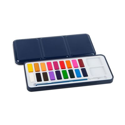 Wholesale ASTM D-4236 Certified 18 Colors Solid Aquarelle Watercolor Paintings Paint Set With 1 Paint Brush for Artist Painting