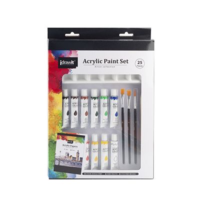 25 Pcs Art Sets Customized 12 Colors 12ml Acrylic Paint Set With Paint Brush Paint Palette Acrylic Paper