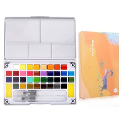 Art Supplies Hot-selling 36Color Solid Watercolor Paints Set with 2 Water Brush Pen for Kids