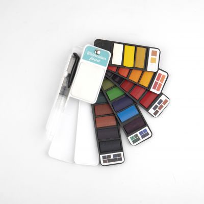 Children's Watercolor Paint Set Hot-selling 25 Assorted Colors Chinese Foldable Watercolor Fans Paint Set with Brushes