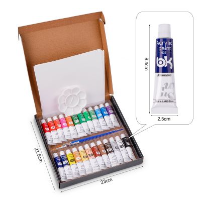 Waterproof canvas board art paint supplies gift box tube acrylic paint set with palette and paint brushes