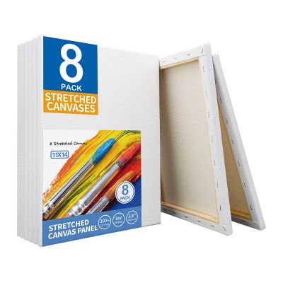 Stretched White Blank Canvas 11x14 Inch 8 Pack Primed 100% Cotton for Acrylic Oil Painting