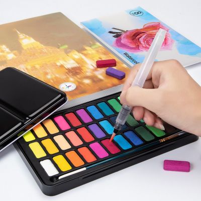 top quality 36 colors Non toxic premium supply solid watercolor cake watercolor paint set for art drawing with brush pen