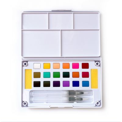 Watercolor Paint Cake Half Pan Watercolour Cake Solid Watercolor Paints Set PP Case with Brush Pens