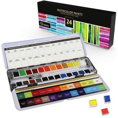 24 solid Watercolor Paint Set Portable Travel Water Color Paint Set With Water Brushes Sponges Mixing Palette