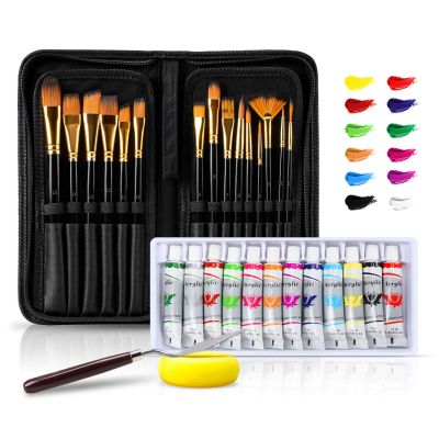 Amazon Hot Kids 12 Colors 12ml Aluminum Tube Fine Studio Acrylic Paint With Paint Brush Set Gift Box