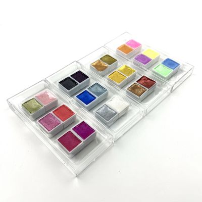 Custom children's concentrated 6 colors shimmer metallic solid watercolor set in plastic box