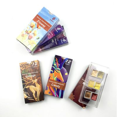 Professional vivid color pearlescent watercolor solid with plastic box