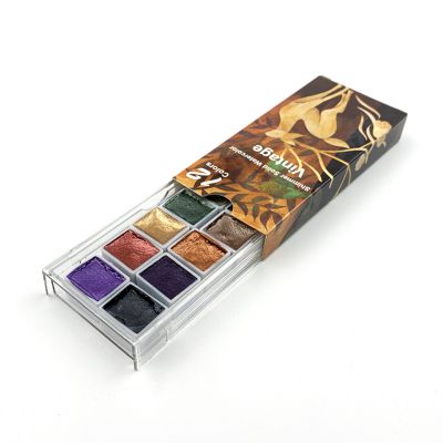 Hot sale replaceable art empty colors pearlescent metallic 12 solid watercolor paint for artist creation