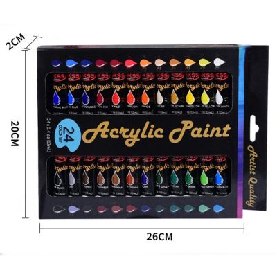 24 Colors 2 Brushes Fabric Rich Pigments Lasting Quality Acrylic Paint Set