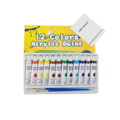 2021 Acrylic Paint Set 12 Colors 12ml and 3 Brushes Rich Pigments Non Fading Paints for Artist Hobby