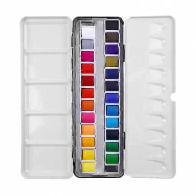 2021 Watercolor Paint Set 24 Vivid Colors in Pocket Box with Metal Ring and Watercolor Brush Perfect watercolor paint set kids