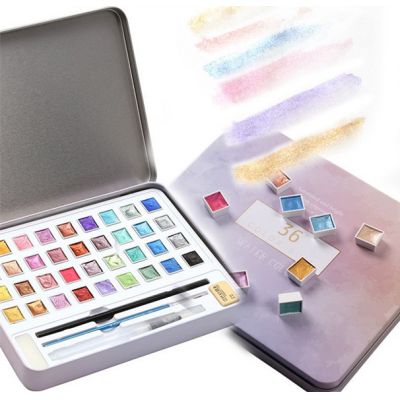 High quality rainbow art set painting with 6 color 48 color iron box with paint brush set for europe